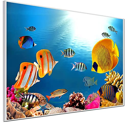 Ecowelle Infrared Heater with Picture 500 Watt 60 x 120 cm Infrared Heating Made in Germany White Aluminium Profile B 5 Water World