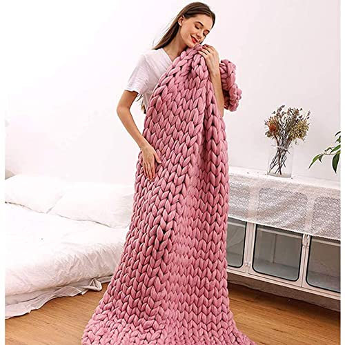 SHAIRMB Decke Gestrickte Werfen Handgefertigt Grobe Strickdecke Wolle Garn Sofa Decke DIY Zuhause Geschenk,Rosa,150 * 200cm