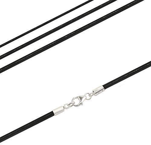 Edellis Ziegenleder Kette, Lederband, Leder-Collier schwarz, robuste und weiche Glattleder mit 925 Silber Karabiner 1mm, 2mm und 3mm breit, Länge wählbar
