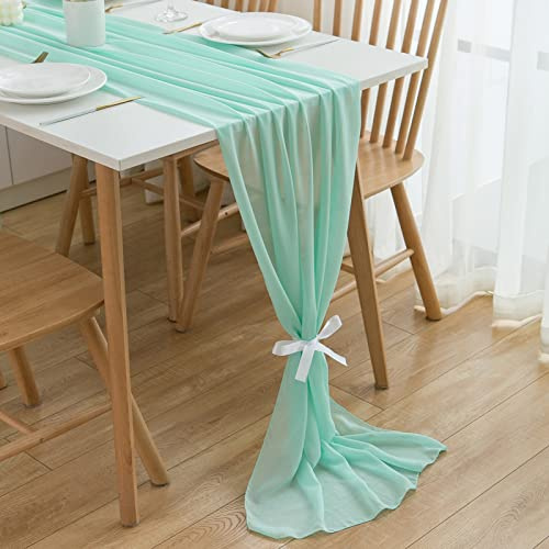 CHUQING Tischläufer Chiffon,70 cm x 3 m, Mintgrün,Tischkollektion, für Picknick Küche Hochzeit