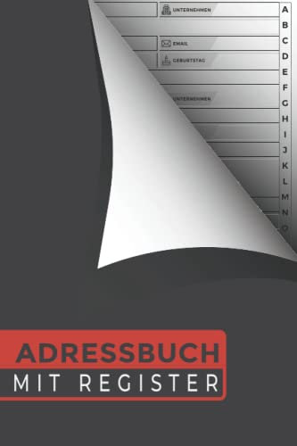 Adressbuch mit Register: Adressbuch A5 mit Register A - Z und Geburtstagskalender | Kontaktbuch zum eintragen der Kontaktadressen | Adressbüchlein ... Telefonbuch | Schwarz mit edler Roter Linie