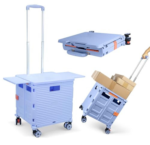 Carrito de la Compra Plegable, Cubierta Deslizante magnética retráctil, Carrito de plástico Plegable con 4 Ruedas, Paquete de 55 kg, portátil, Camping, Transporte, Caja de Almacenamiento con Ruedas