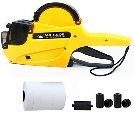HopingMore 2-Line 20 Digits MX6602 Price Label Gun w/ 5 Rolls/2800 White Labels 3 Inkers,Price Labeler,Label Maker Machine,Pricing Tag Gun with String for Office, Retail Shop, Grocery Store(MX6602)