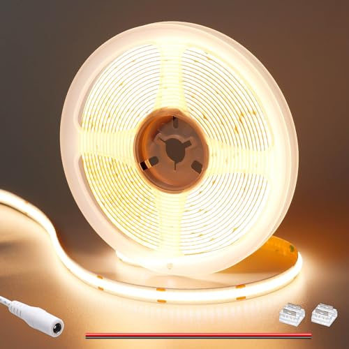 GOMING 24V 5M COB LED Streifen Warmweiss 3000K LED Strip 312LEDs/M 11W/M | Warmweiß LED Band Selbstklebend CRI 93+ Hohe Helligkeit 4100lm Nicht Wasserdicht IP20 für Heim Deko(Netzteil nicht Enthalten)