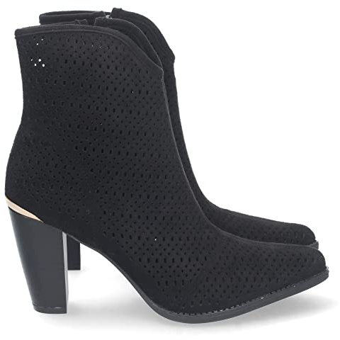 shoes&blues.es 69938-Botin de Tacon para Mujer, Comodos, de Punta Fina, con Calados, y Cierre de Cremallera, Primavera Verano 2023. Talla 37 Negro