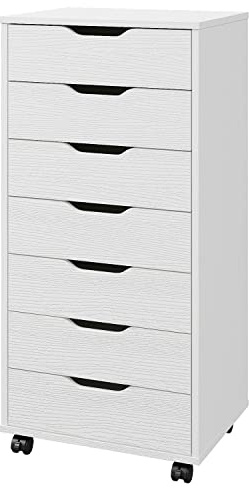 Panana 5/7 Drawer Chest, Wooden Tall Dresser Storage Dresser Cabinet with Wheels, Office Organization and Storage, Bedroom Furniture (White, 7 Drawer)