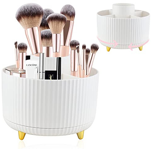TUZHE Make Up Kosmetik Organizer 360° Drehbar Beauty Organizer Schmink Aufbewahrung Kosmetikbox für Mascara Lippenstift Nagellack Aufbewahrungsbox für Dresser Badezimmer Schlafzimmer (weiß)