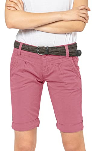 FRESH MADE Damen Bermuda-Shorts im Chino Style mit Gürtel Baumwoll Stretch Twill Dark-Rose XL