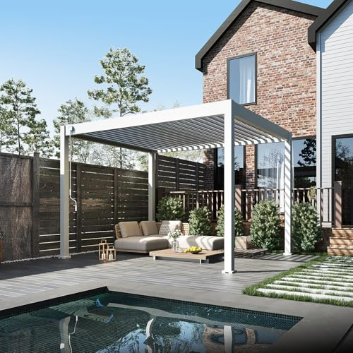 Weide Classic Pergola freistehend mit verstellbarem Lamellendach | Witterungsbeständiger Pavillon für Garten & Terrasse mit Handkurbel und integriertem Wasserablauf