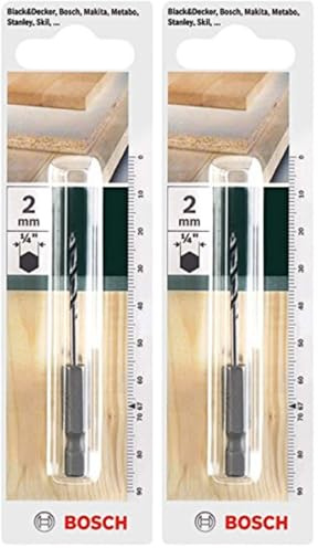 Bosch Holzbohrer mit 1/4 Zoll-Sechskantschaft (Ø 2 mm) (Packung mit 2)
