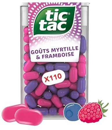 TIC TAC - Bonbons acidulés Framboise Myrtille - Sachet de 54g pour une explosion de saveurs fruitées à emporter partout avec vous ! - Le Lot De 6
