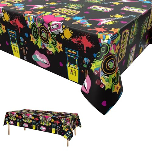 80er Party Tischtuch 80er Tischdecken Geburtstag | Einweg Plastik Wasserdicht Tischdecke Dekoration für Hip Hop Themen Party Deko 137 x 274cm