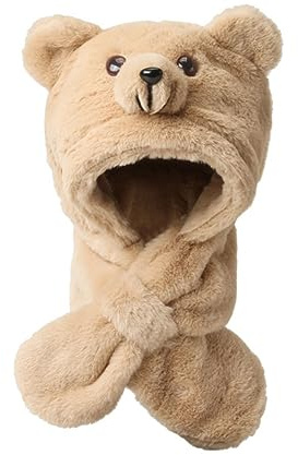 Vobozeany 2 in 1 Kinder Wintermütze Schal Set Warme Schalmütze Bär Niedlich Schlupfmütze Plüsch Verdicken Beanie Mütze Für Jungen Und Mädchen 2-6 Jahre