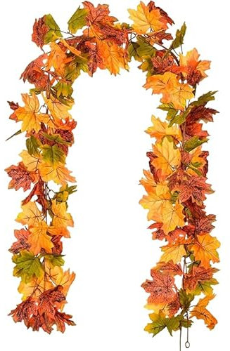 AWAVM Artificial Autumn Maple Leaves Garland Autumn Decorations, Fall Hanging Plant for Home Garden Wall Doorway Backdrop Fireplace Decoration, Wedding Party Thanksgiving Decor,1.7m