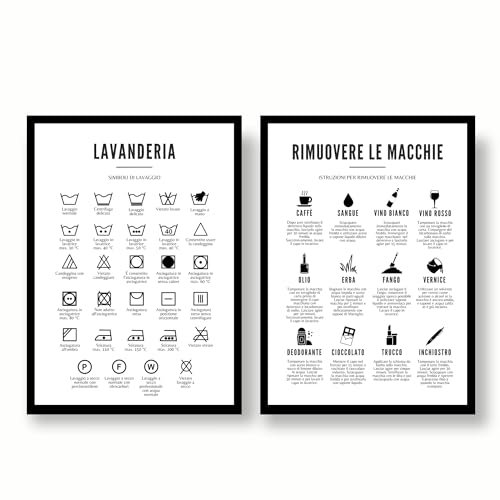 EQUIK PRODUCTS Poster per la Lavanderia | Decorazione Lavanderia, Lavatrice, Lavaggio | Poster Rimuovi Macchie, Simboli Lavaggio | Cura Lavatrice, Vestiti