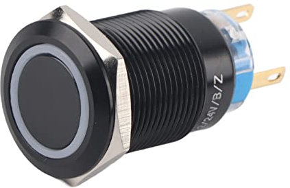 Selbstverriegelung mit Verriegelung Druckknopfschalter 19mm / 0.75 12-24V ON/OFF Schwarzes Gehäuse Wasserdichter Kippschalter LED Rasttaste Flate Schalter(Weiß)