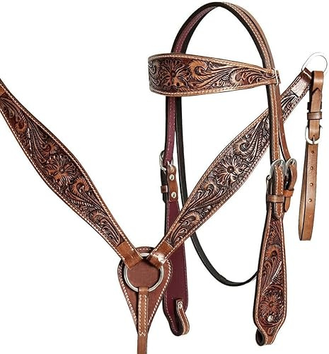 EQUIGEAR Western-Leder-Set mit handgefertigtem Kopfstück und Vorderzeug mit Zügeln. /Size-Full,Cob,Pony AV-02 (Cob)