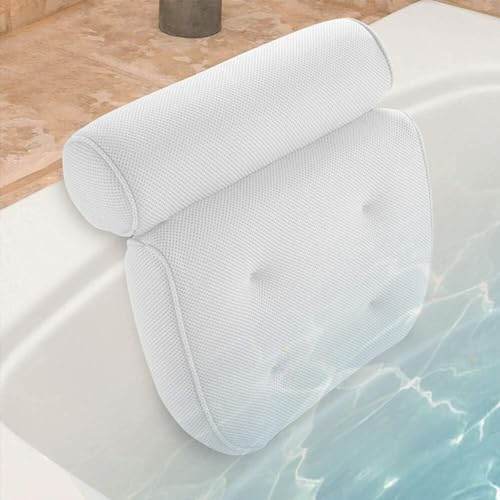 Lyxig badkudde vattentät luftnät badkudde med sugkoppar för huvud och nacke | ergonomiska badkarskuddar hem spa och badkar nackstöd | Badtillbehör (enkel)