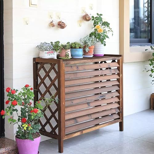 Hölzern Außenbereich Klimaanlage Abdeckung,Klimaanlagenzaun schmücken,Wärmeableitung versteckt Poolausrüstung,Sichtschutz Zäune Jalousien Design,Blumentopf-Ausstellungsstand,für Garten,Terrasse,Rasen.