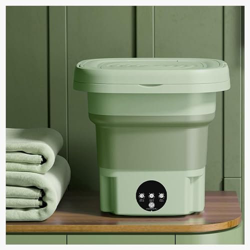 HAZARA Lavatrice Portatile con Centrifuga, 8L Lavatrice Pieghevole Portatile Peso 2Kg,Altezza da Ripiegato:14.5cm Lavatrice Portatile con Centrifuga per Appartamento,Lavanderia,Campeggio,Viaggi,Green
