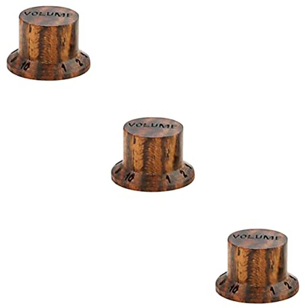 Gitarrenknopf aus Legierung und Holz, 3 Stück, für E-Gitarre und E-Bass | Kaffeefarbton, Verschleißfeste Ersatzteile, 2T1V-Ausführung für Potentiometer, GD418 zum Austausch