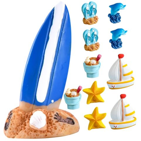 Cabilock 12stücke Mikrolandschaftsmodelle Mediterrane -Dekorationen Mit Surfbrettern Delfinen Und Strandaccessoires Für Heimdekoration Und -projekte