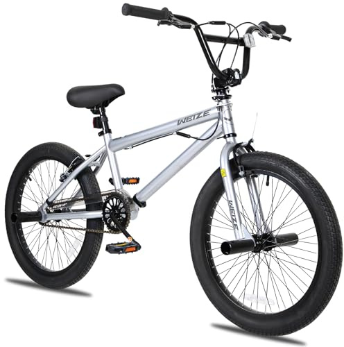 WEIZE Freestyle BMX Bike, 20 inch Trick Bicycle for Kids, Hi-Ten Steel Frame, 360 Degree Rotor Freestyle, 4 Pegs Single Speed Teen Bike for Boys Girls & Beginner-Level to Advanced Riders