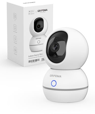 GRIFEMA Telecamera WiFi Interno 360°, 1080P(3MP) con Visione Notturna 10m, Rilevamento Umano/Suono, Riduzione Rumore 3D, Archivio SD/Cloud, Modalità Privacy per Bambini/Animali, GD701