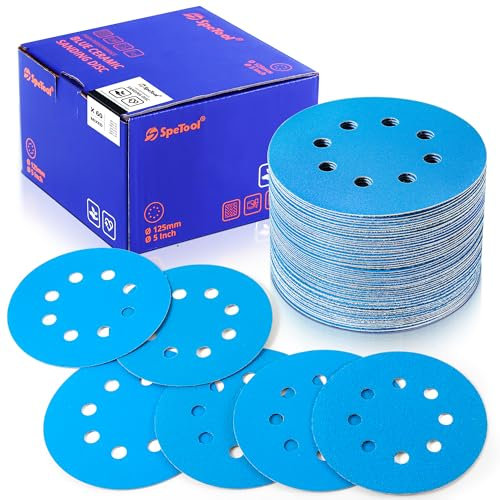 SpeTool 5 Inch Assorted Ceramic Sanding Discs Set Hook and Loop Film Backing 80, 120, 180, 240, 320, 400 Grit for Random Orbital Sander