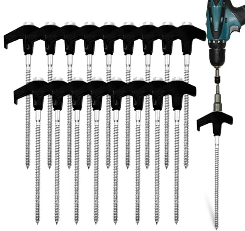 Nexboraque Zeltheringe zum Einschrauben, 20 cm, robuste Bodenanker mit Sechskantkopf, bohrbare Zeltheringe, Campingpfähle für Terrasse, Garten, Vordächer, Grasland, Outdoor (schwarz), 20 Stück