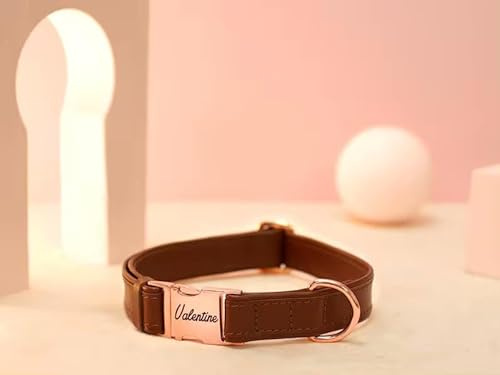 Veganes Hundehalsband mit Name – Nachhaltig & hochwertig aus Kunstleder – Präzise Gravur mit Name & Telefonnummer – Schnell geliefert & tierfreundlich! Braun/M 42-48cm