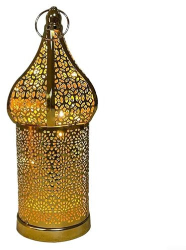 UTTASU Elektrischer Kerzenhalter im Vintage-Stil, goldfarben, Metall, dekorativ, Ramadan-Laternen, Turm, Tempel, marokkanische Laterne, Lampe, dekorativ für Eid, Hochzeit, Party, groß, mittel, klein,