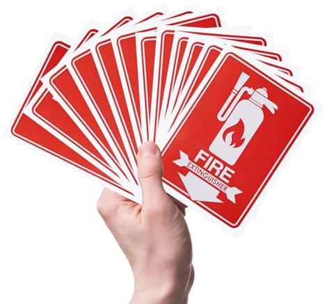 BOXOB 12pcs Fire Extinguisher Stickers, 5.12x7.09 Inch Durable Waterproof Fire Extinguisher Sign with Down Arrow Self-Adhesive Decal for Business Office Home and Outdoor Use