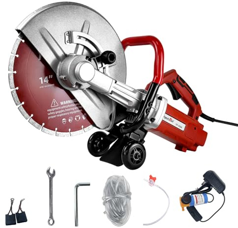 Electric 14 in Circular Saw Cutter with 4.8 in Cutting Depth, Wet/Dry Disk Saw Cutter Includes Water Line, Pump and Blade, for Stone, Brick, Porcelain, Concrete, 3500w cutting machine
