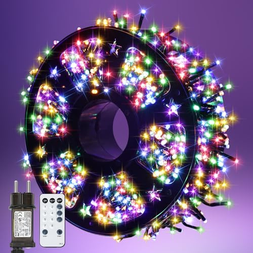 MAGGIFT Cluster LED Lichterkette Außen 20m 1000 LED Mehrfarbig Lichterkette mit Stecker/Fernbedienung/8 Modi/Timer/Dimmbar, Wasserdicht Büschellichterkette für Innen Aussen Weihnachtsbeleuchtung Deko