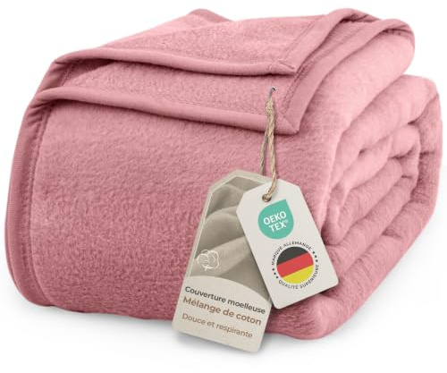 LAYNENBURG Premium Baumwolldecke 220x240 cm - Oeko-TEX 100 - Baumwollmix Kuscheldecke - Decke als Wohndecke, Sofa-Decke & Couchdecke - Wolldecke kuschelig-warm aus Baumwolle (Altrosa)
