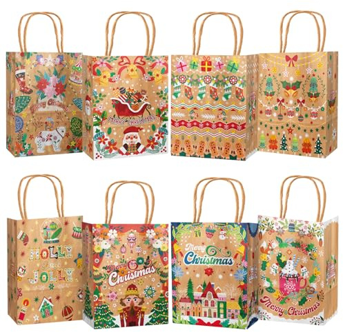qiqee Weihnachtspapier-Geschenktüten mit Griffen, Großpackung 22,6 x 27,6 x 12,9 cm, Engel-Themen-Geschenktüten, vielseitig verwendbar (mittlere Größe), 48 Stück