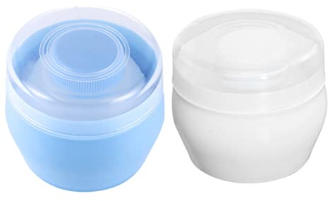 FUNNETOYU Tragbare Puderbox Mit 2 Puderquasten Kunststoff Leere Talkumpuderdose Für Zuhause Und Reisen Weich Flauschige Puffspender in Blau Und Weiß