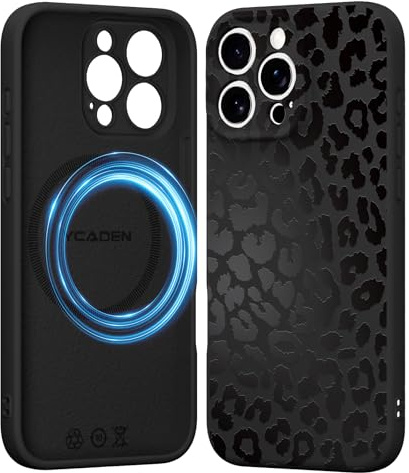 Saqmkil Mobiltelefonskal magnetiskt för iPhone 15 Pro 6,1 tum fodral, estetiskt mönster, leopard och flickfodral kompatibelt med MagSafe, mjuk flytande silikon, TPU-stötsäker, reptåligt skyddshölje