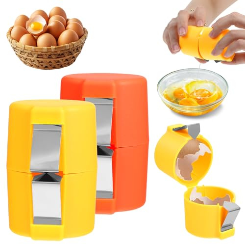 2Pcs Universal Egg Shell Opener, Stainless Steel Egg Peeler for Raw and Hard Boiled Eggs, Washable Hard Boiled Eggs Peeler Cracker Kitchen Tools for Break and Separate(Orange+Yellow)
