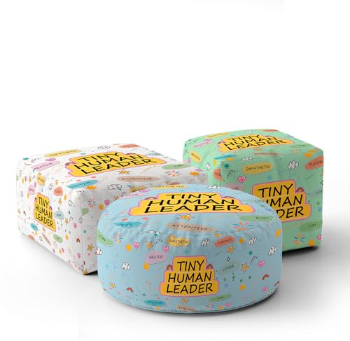 Personalised Tiny Human Leader Kids Pouffe | Custom Background Colour | Positive Words Design | Low Seat, Cube or Circle Pouffe | Inspirational Nursery or Bedroom Gift