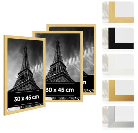 Estancia 3 Stück Bilderrahmen aus Eichenfarbenem Kunststoff, 30x45 cm – 3er-Pack 30 x 45 cm Rahmen mit Bruchsicherem Acrylglas – Moderner Fotorahmen für Wände und Tische