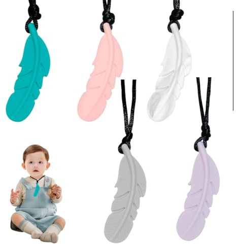 UIEXAY 5 Pezzi Collana per Masticare il Pastello Sensoriale,Durevoli e forti Giocattoli Masticabili in Silicone,Ciondolo per Masticare per Ragazzi e Ragazze,giochi sensoriali autismo