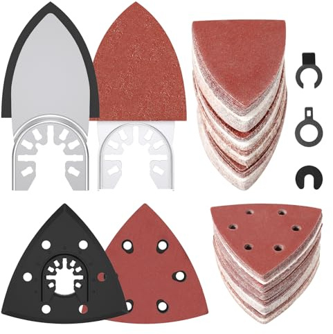 Foppla 127tlg Multitool Schleifplatte Set für Delta-Schleifer, 4 Multitool Sägeblätter Dreieckschleifer für Multifunktionswerkzeuge, 120pcs multimaster Schleifpapier, 3 Unterlegscheiben(127pcs)