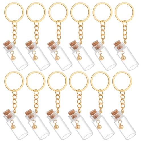 nbeads 16 Pcs Porte-clés en bouteille de verre, Flacons en Verre de 4 ml avec Cloche et Bouchons en Liège Bouteilles en Verre Bouteilles à Message Miniatures pour Mariage Décoration de Fête