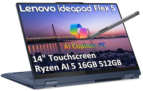 Lenovo IdeaPad Flex 5 2-in-1 AI Laptop (14 FHD+ Touchscreen, AMD Ryzen AI 5 340 (> Intel Ultra 7 155U), 16GB DDR5, 512GB SSD, Digital Pen) Copilot+ PC for Designer, Wi-Fi 7, IR Webcam, Win 11 Home
