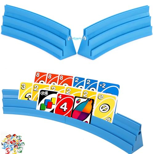 YWfuweng 4 Piezas Soporte para Juego de Cartas Porta Tarjetas de 3 Capa Titular de Cartas Magnético Diseño Curvado para Niños Adultos Personas De Edad Avanzada Rojo Artefact de Naipe, Azul