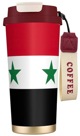 AYYQWE Taza de viaje de acero inoxidable con diseño de bandera de la República Árabe Siria, para café, té, agua, bebidas frías y calientes, uso diario