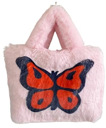 Plysch väska vinter fuskpälsväska för kvinnor, axelväska, design, hand och varm, fluffig plysch för kvinnor, Färg: rosa, 31x22x3cm