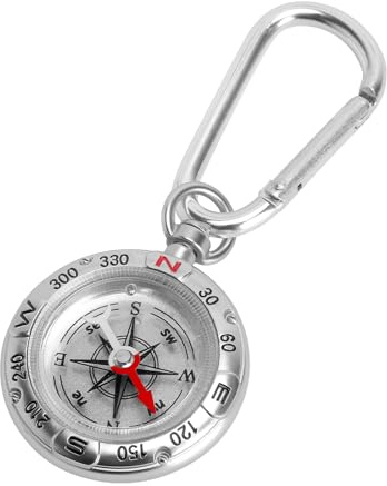 TNSLAND Kompass Schlüsselanhänger, Taschenkompass Anhänger, Wasserfest Schlüsselhalter mit Karabiner und Compass für Wandern Camping Outdoor, 11.5x1,3cm